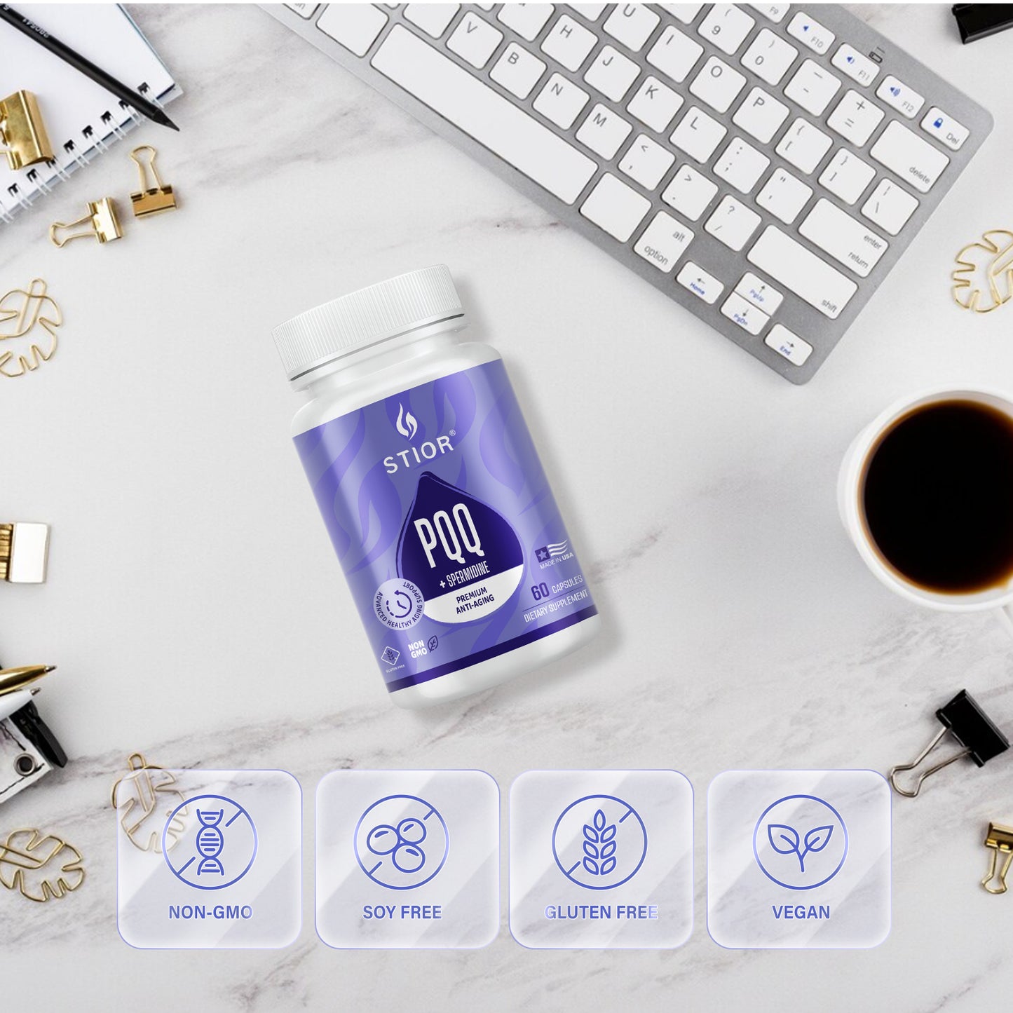 STIOR PQQ + Spermidine Premium Anti-Aging - ADVANCED HEALTHY AGING SUPPORT