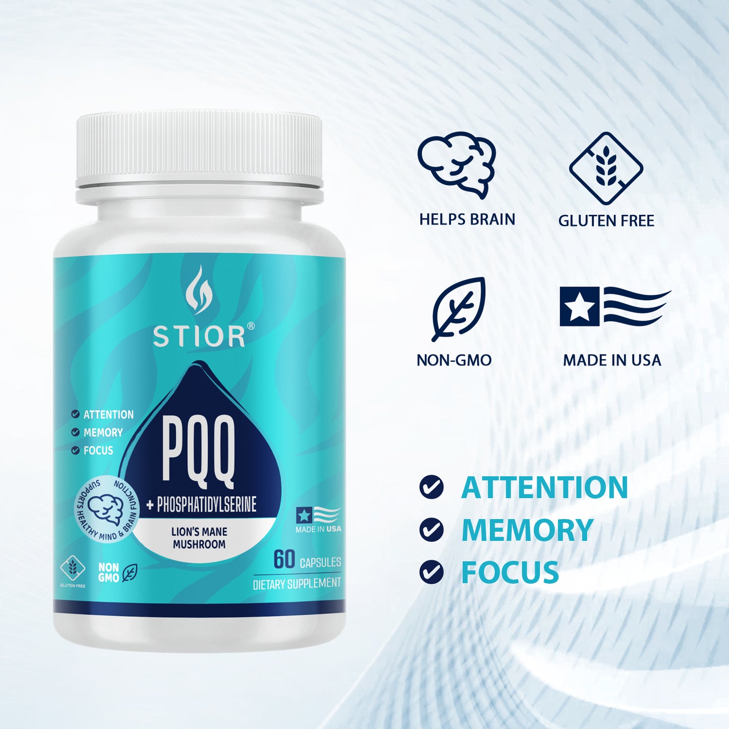 STIOR PQQ + Phosphatidylserine + Lion’s Mane Mushroom - SUPPORT A HEALTHY MIND & AIDS BRAIN FUNCTION