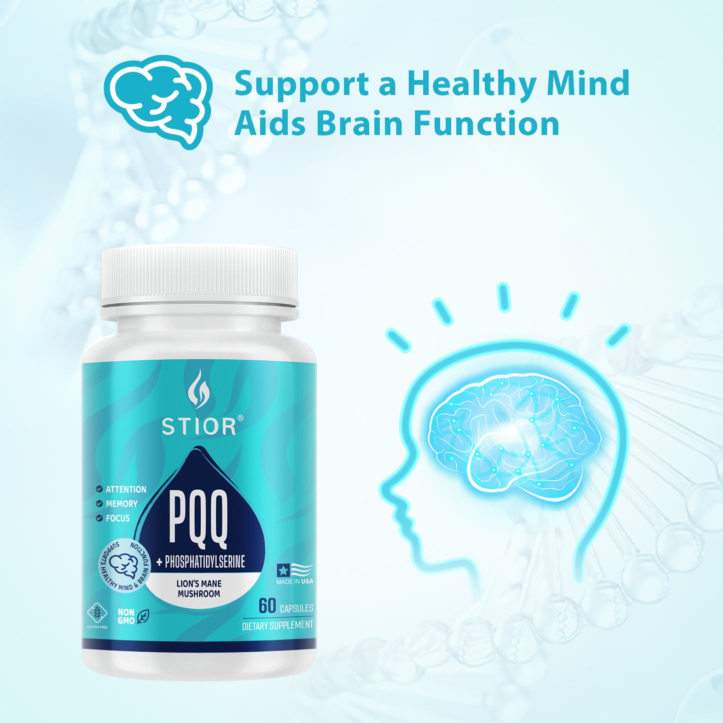 STIOR PQQ + Phosphatidylserine + Lion’s Mane Mushroom - SUPPORT A HEALTHY MIND & AIDS BRAIN FUNCTION