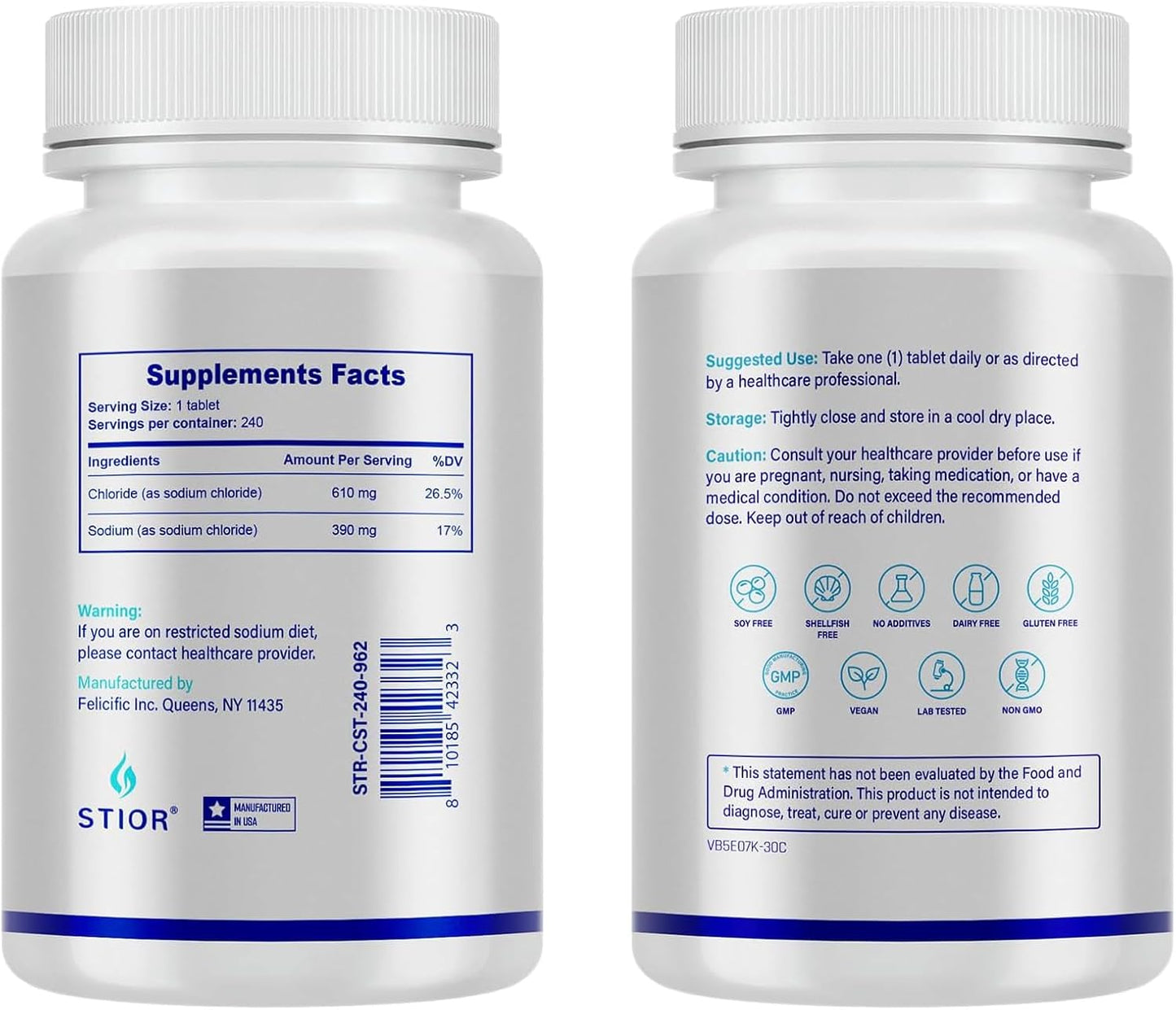 Sodium Chloride Tablets 1000mg, 240 Tablets, Sodium Chloride, Salt Pills with Electrolytes for Running, Non-GMO, Electrolytes Replenisher Hydration Drink, Made in USA