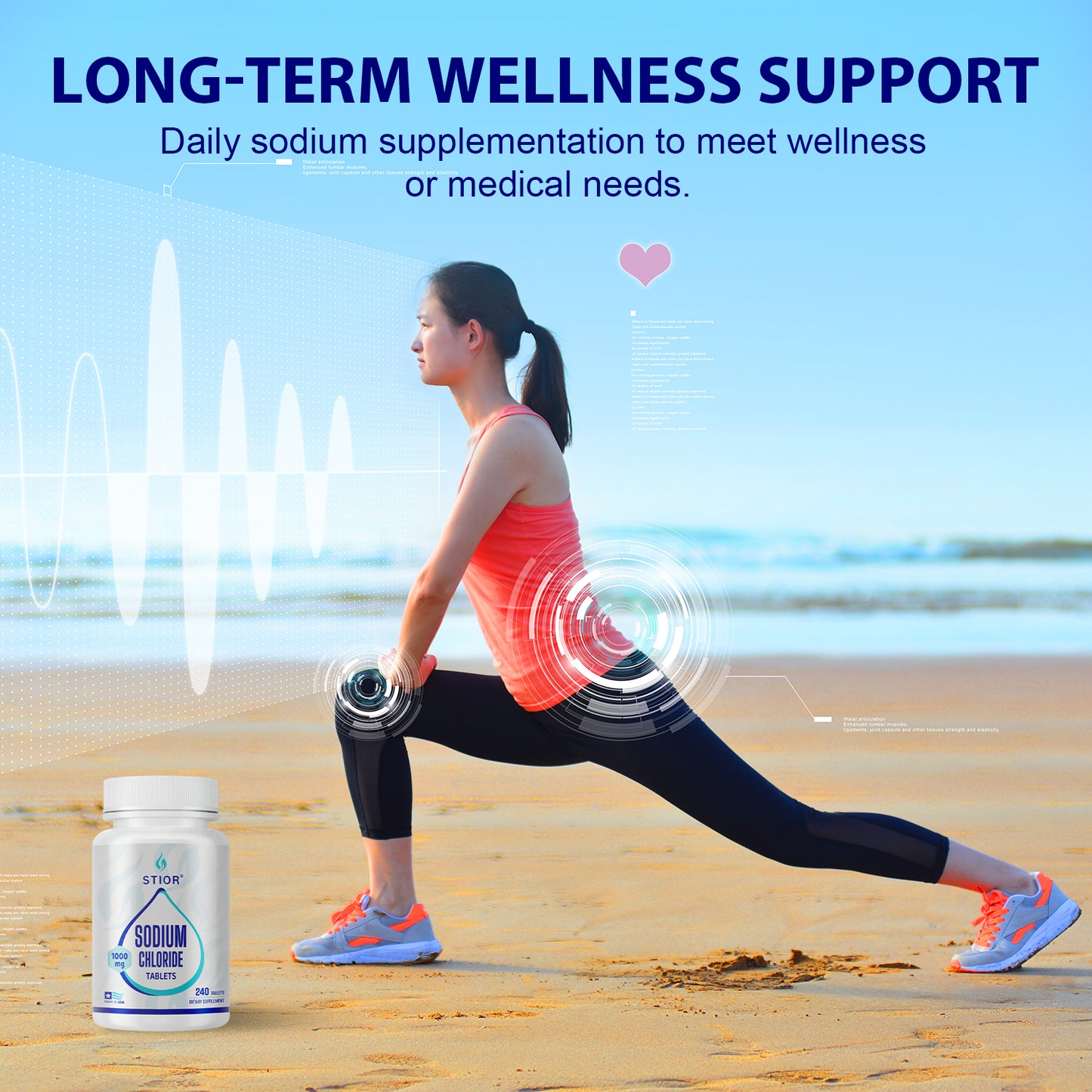 Sodium Chloride Tablets 1000mg, 240 Tablets, Sodium Chloride, Salt Pills with Electrolytes for Running, Non-GMO, Electrolytes Replenisher Hydration Drink, Made in USA